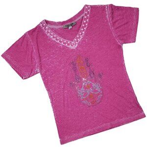 Mystic Hamsa Girl's Hot Pink V-neck Shirt
